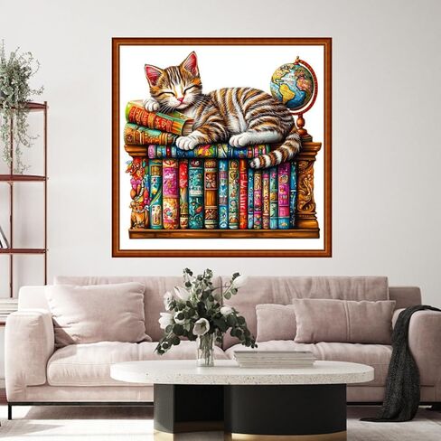 Funart Stamped Cross Stitch Kits for Beginners Full Range of Cross Stitching Preprinted Embroidery Kits for Adults, 11CT Embroidery Pattern Needlepoint Kits-Bookshelf Cat Reading 18x18 inch in Kuwait