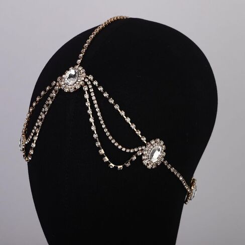 Missgrace Women Bohemian Rhinestones Gold Silver Gypsy Head Chain Hair Accessories for Bridal and Girls in Kuwait