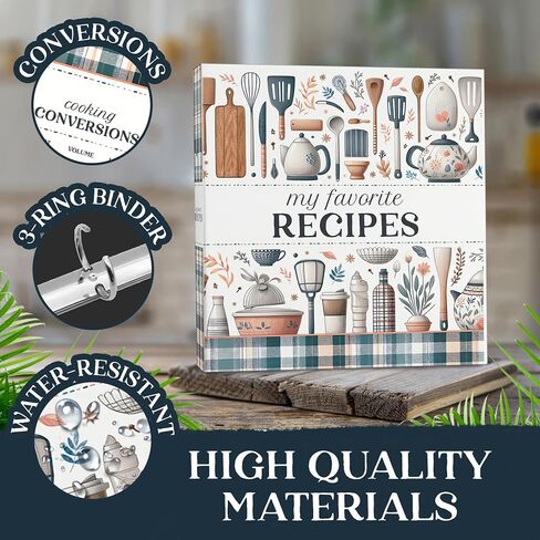 Recipe Binder Organizer, 3-Ring Plaid Cookbook Binder with 12 Custom Dividers, 25 Protective Pages, Ample Space Recipe Cards, Cooking Conversion Chart Inside Cover, Scratch Resistant Tabs in Saudi Arabia