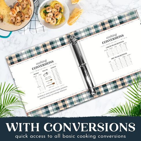 Recipe Binder Organizer, 3-Ring Plaid Cookbook Binder with 12 Custom Dividers, 25 Protective Pages, Ample Space Recipe Cards, Cooking Conversion Chart Inside Cover, Scratch Resistant Tabs in Saudi Arabia