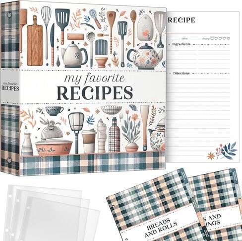 Recipe Binder Organizer, 3-Ring Plaid Cookbook Binder with 12 Custom Dividers, 25 Protective Pages, Ample Space Recipe Cards, Cooking Conversion Chart Inside Cover, Scratch Resistant Tabs in Saudi Arabia