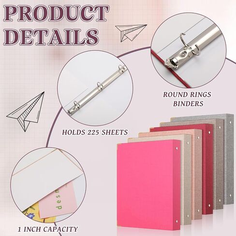 Fulmoon 6 PCS الجمالية 3 المجلدات الحلقية مع غطاء الكتان 1 بوصة حلقات مستديرة مع الجيب الداخلي 8.5 "× 11" يناسب الحرف الحجم لمكتب المدرسة والمنزل (لافندر) in Saudi Arabia