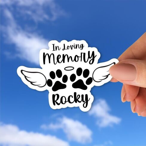 Custom Pet Memorial Sticker - Personalized with Name Any Text in Loving Memory Dog Cat Angel Wings Paw Vinyl Sticker for Water Bottle Laptop Phone Car in Saudi Arabia