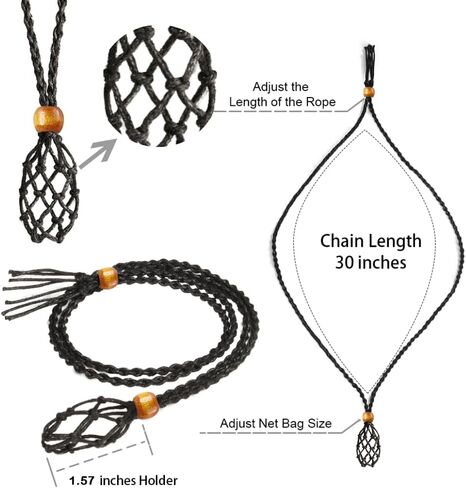 4 PCS Crystal Cage Necklace Holder Empty Stone Holder Replacement Hand-Woven Cord with Adjustable Length (Black) in Kuwait