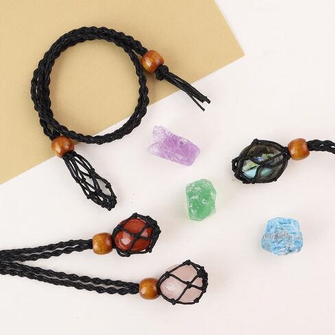 4 PCS Crystal Cage Necklace Holder Empty Stone Holder Replacement Hand-Woven Cord with Adjustable Length (Black) in Kuwait