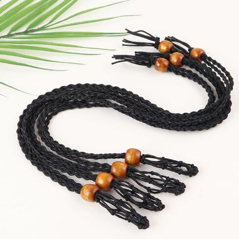 4 PCS Crystal Cage Necklace Holder Empty Stone Holder Replacement Hand-Woven Cord with Adjustable Length (Black) in Kuwait
