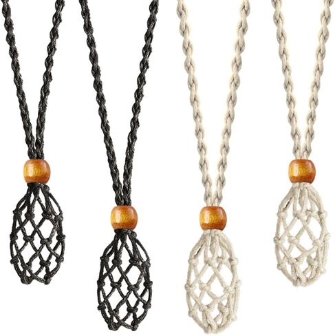 4 PCS Crystal Cage Necklace Holder Empty Stone Holder Replacement Hand-Woven Cord with Adjustable Length (Black) in Kuwait
