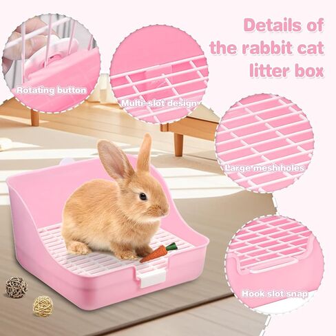 16 PCS Bunny Grooming Kit ، صندوق القمامة الأرانب ، ألعاب الأرنب ، البطانيات مع لوازم التنظيف ، وقعادة مرحاض للحيوانات الأليفة مع وعاء قفص للحيوانات الأليفة المعلقة مناسبة للأرنب ، خنزير غينيا (وردي) (وردي (16 مساءً)) in Kuwait