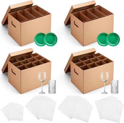 2 Sets Kitchen Moving Boxes with Divider Kits for Dish Glassware Wine Glass Packing with Handle Included 15 x 12 x 10 Inch Cup and Plate Box, Corrugate Dividers, Foam Pouches in Saudi Arabia
