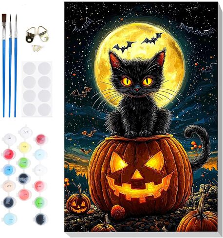 Powetile Halloween Framed Paint بأرقام للبالغين ، وأطقم اليقطين من البالغين على القماش على قماش ، وأرقام أكريليك سهلة الطلاء مجموعات الهالوين للديكور المنزلي ، 8x12in in Saudi Arabia