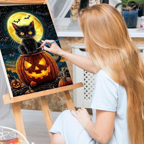 Powetile Halloween Framed Paint بأرقام للبالغين ، وأطقم اليقطين من البالغين على القماش على قماش ، وأرقام أكريليك سهلة الطلاء مجموعات الهالوين للديكور المنزلي ، 8x12in in Saudi Arabia
