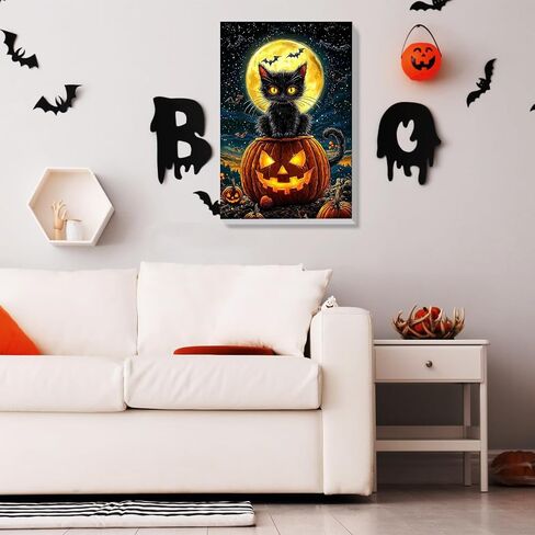 Powetile Halloween Framed Paint بأرقام للبالغين ، وأطقم اليقطين من البالغين على القماش على قماش ، وأرقام أكريليك سهلة الطلاء مجموعات الهالوين للديكور المنزلي ، 8x12in in Saudi Arabia