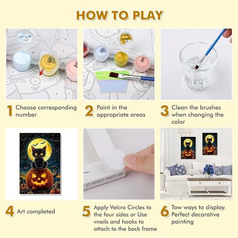 Powetile Halloween Framed Paint بأرقام للبالغين ، وأطقم اليقطين من البالغين على القماش على قماش ، وأرقام أكريليك سهلة الطلاء مجموعات الهالوين للديكور المنزلي ، 8x12in in Saudi Arabia