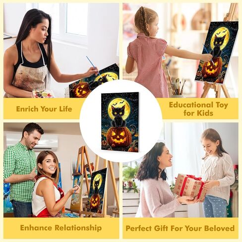 Powetile Halloween Framed Paint بأرقام للبالغين ، وأطقم اليقطين من البالغين على القماش على قماش ، وأرقام أكريليك سهلة الطلاء مجموعات الهالوين للديكور المنزلي ، 8x12in in Saudi Arabia
