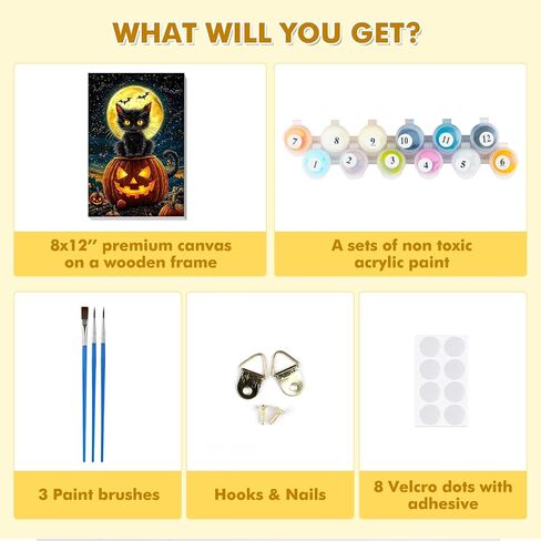 Powetile Halloween Framed Paint بأرقام للبالغين ، وأطقم اليقطين من البالغين على القماش على قماش ، وأرقام أكريليك سهلة الطلاء مجموعات الهالوين للديكور المنزلي ، 8x12in in Saudi Arabia