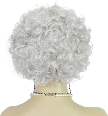 ANOGOL Wig Cap+ Short Curly Wig for 1920s Rocker Wig ( 1 Long C Holder + 1920s Long Gloves + 1 Pearl Necklace+1 Black Blindfold ) Black and White Wig for Women Synthetic Wavy Wigs for Halloween in Saudi Arabia