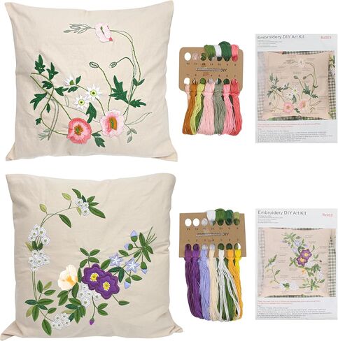 2 مجموعة مجموعة وسادة تطريز بما في ذلك علبة وسادة تغطية الوسادة مع رسومات كبيرة وسوستة ، والإبر ، وخيوط وأدوات التعليمات لحرف الطاقم الدانتيل (تصميم الزهور ، لا لبوس ، ب) ب) ب) ب) ب) in Kuwait