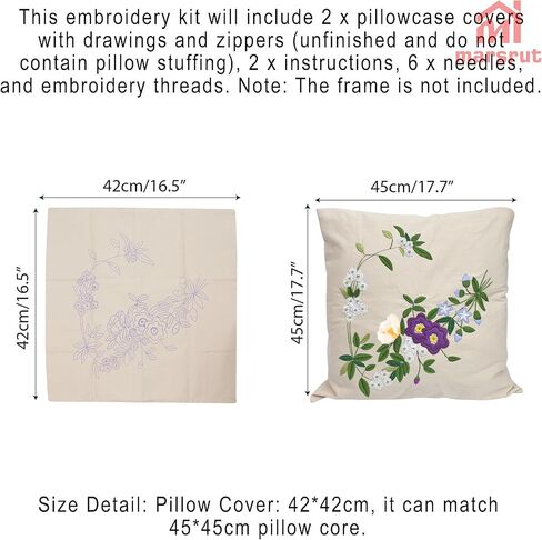 2 مجموعة مجموعة وسادة تطريز بما في ذلك علبة وسادة تغطية الوسادة مع رسومات كبيرة وسوستة ، والإبر ، وخيوط وأدوات التعليمات لحرف الطاقم الدانتيل (تصميم الزهور ، لا لبوس ، ب) ب) ب) ب) ب) in Kuwait