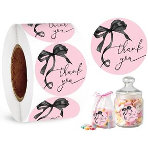 Whaline 500Pcs Pink Black Bow Thank You Stickers Watercolor Bow Seal Decals Round Adhesive Labels for Coquette Birthday Wedding Party Favors Supplies, 1.5 Inch in Saudi Arabia