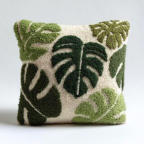 أدوات وسادة خطاف المزلاج Monstera Deliciosa أوراق مع غطاء وسادة طباعة مسبقًا DIY CORCHET CROCHET YARN CRAFT مجموعة للهواية والمنزل 43x43 سم in Kuwait