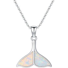 Aihpos 925 Sterling Silver Whale Tail Necklace - Opal Whale Tail Pendant Necklace Blue Fish Tail Necklace Whale Tail Necklace Charm in Kuwait