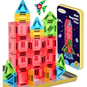 Magnetic Tiles Building Blocks Toy Set: Portable Mini Size Magnetiles Travel Set 32 Pieces with Iron Tin Construction Toys Gift for Kids Girls and Boys Ages 3-12 Years Old School Classroom Must Haves in Saudi Arabia
