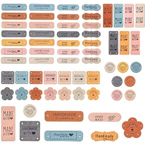 ElevateTech 56pcs ملصقات جلدية مصنوعة يدويًا علامات جلدية من الألياف الدقيقة لعناصر الكروشيه المنقوش على محفظة العلامات التي تصنع الإكسسوارات لحرف الملابس الحرف اليدوية قبعات الحياكة in Kuwait