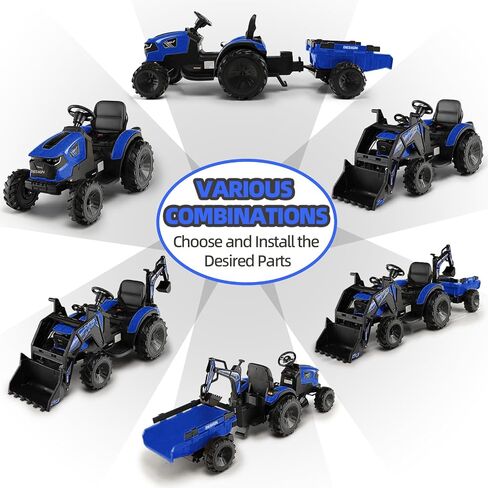 3 in 1 Ride on Tractor, 24V Ride on Toy for Big Kids, Excavator Bulldozer - Battery-Powered Electric Vehicle w/Trailer, Digger, Remote Control, LED Lights, Music, USB, Battery Powered, Green in Saudi Arabia