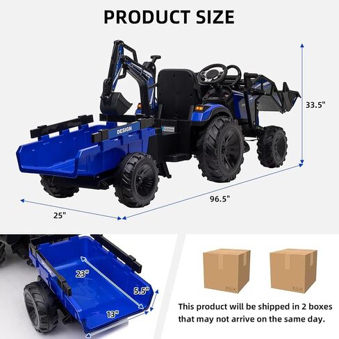 3 in 1 Ride on Tractor, 24V Ride on Toy for Big Kids, Excavator Bulldozer - Battery-Powered Electric Vehicle w/Trailer, Digger, Remote Control, LED Lights, Music, USB, Battery Powered, Green in Saudi Arabia