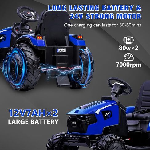 3 in 1 Ride on Tractor, 24V Ride on Toy for Big Kids, Excavator Bulldozer - Battery-Powered Electric Vehicle w/Trailer, Digger, Remote Control, LED Lights, Music, USB, Battery Powered, Green in Saudi Arabia