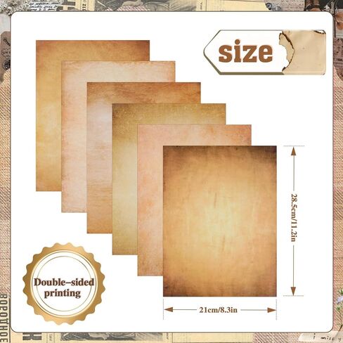 Konsait 48 Sheets Vintage Stationery Paper 8.5 x 11, Double Sided Decorative Printer Paper Old Looking Antique Papers for Letter Writing Scrapbooking Invitation 6 Designed in Saudi Arabia
