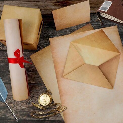 Konsait 48 Sheets Vintage Stationery Paper 8.5 x 11, Double Sided Decorative Printer Paper Old Looking Antique Papers for Letter Writing Scrapbooking Invitation 6 Designed in Saudi Arabia