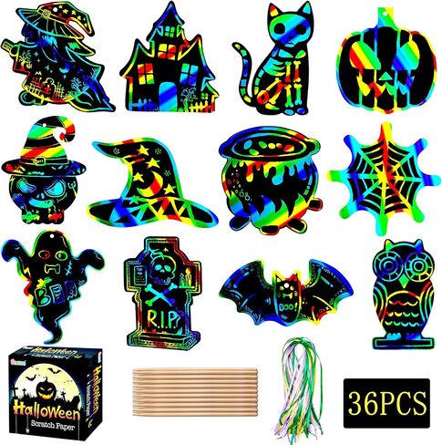 Garma Scratch Paper Art for Kids - 72 PCS Halloween Magic Rainbow Paper Paper Off Cards للأطفال in Saudi Arabia