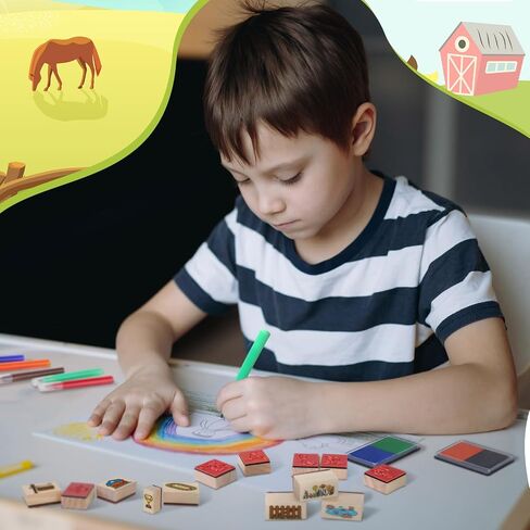 Honoson 38 PCS Horses Stable Wooden Stamp Set Horses Stamp Rubber Rubber Steeds Gifts Spirit Ponies Toys with Stamps Seal Seal for Birthday Gift Party Gownoy Gownof in Saudi Arabia