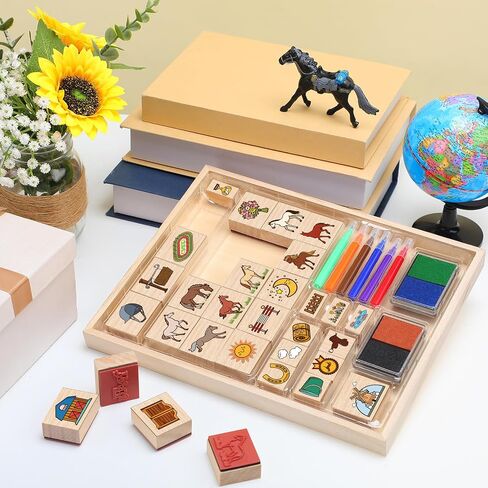 Honoson 38 PCS Horses Stable Wooden Stamp Set Horses Stamp Rubber Rubber Steeds Gifts Spirit Ponies Toys with Stamps Seal Seal for Birthday Gift Party Gownoy Gownof in Saudi Arabia