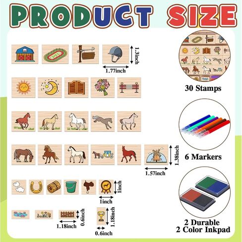 Honoson 38 PCS Horses Stable Wooden Stamp Set Horses Stamp Rubber Rubber Steeds Gifts Spirit Ponies Toys with Stamps Seal Seal for Birthday Gift Party Gownoy Gownof in Saudi Arabia