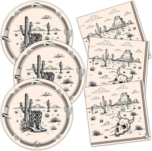 80 Pcs Western Party Plates and Napkins for 40 Guests Western Party Supplies Disposable Tableware Set Horses, Cacti Paper Plates Napkins for Wild West Birthday BBQ Parties,Westerns Picnics Barbecue in Saudi Arabia
