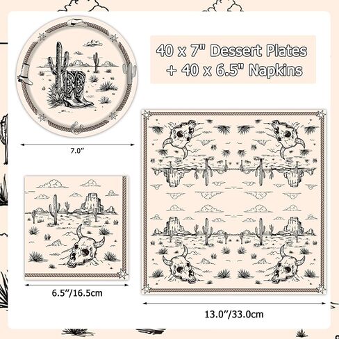 80 Pcs Western Party Plates and Napkins for 40 Guests Western Party Supplies Disposable Tableware Set Horses, Cacti Paper Plates Napkins for Wild West Birthday BBQ Parties,Westerns Picnics Barbecue in Saudi Arabia