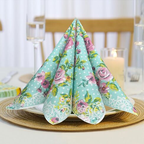 40 Count Paper Napkins,Designed Butterfly Prints Cocktail Napkins,Serviettes Napkins for Wedding,Dinner and Party,Paper Luncheon Napkins 2-Ply,6.5x6.5 Inch,(Flower/11) in Kuwait