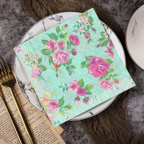 40 Count Paper Napkins,Designed Butterfly Prints Cocktail Napkins,Serviettes Napkins for Wedding,Dinner and Party,Paper Luncheon Napkins 2-Ply,6.5x6.5 Inch,(Flower/11) in Kuwait