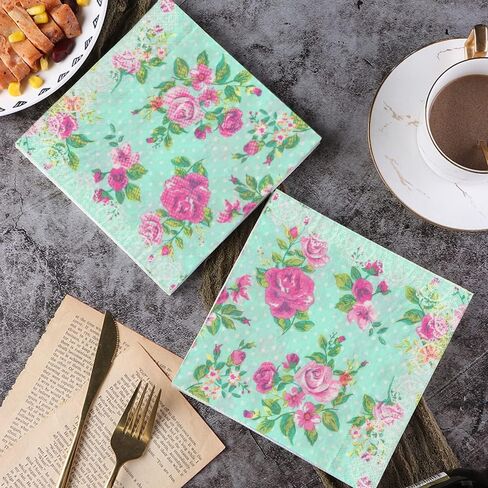 40 Count Paper Napkins,Designed Butterfly Prints Cocktail Napkins,Serviettes Napkins for Wedding,Dinner and Party,Paper Luncheon Napkins 2-Ply,6.5x6.5 Inch,(Flower/11) in Kuwait