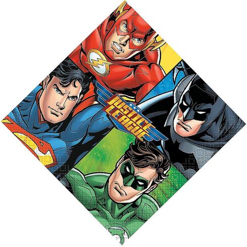 Fun Express - Justice League Luncheon Napkins, 16ct for Birthday - Party Supplies - Licensed Tableware - Licensed Napkins - Birthday - 16 Pieces in Saudi Arabia