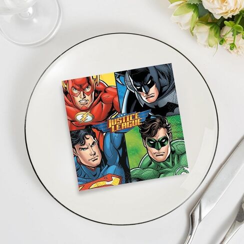 Fun Express - Justice League Luncheon Napkins, 16ct for Birthday - Party Supplies - Licensed Tableware - Licensed Napkins - Birthday - 16 Pieces in Saudi Arabia