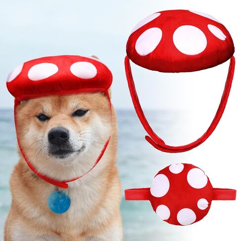 أزياء فطر عيد الهالوين للكلاب الفطر الأبيض مع قبعة النقطة الحمراء للقطط الأليفة هالوين عيد الميلاد in Kuwait