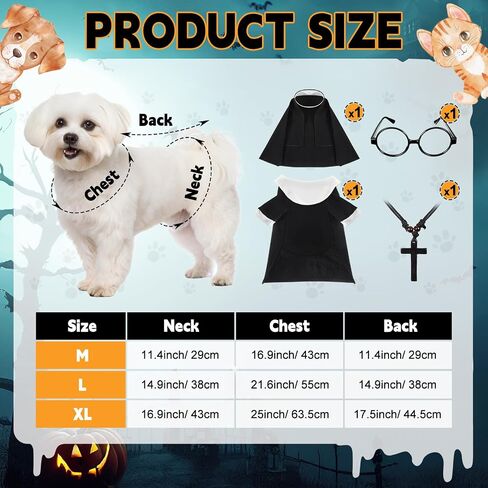 4 Pcs Dog Halloween Nun Costume Set Pet Nun Clothes with Lensless Glasses Cross Necklace Funny Cat Puppy Cosplay Party Outfits for Halloween Dogs Cats Dress Up Holiday Uniform Cosplay (XL) in Saudi Arabia