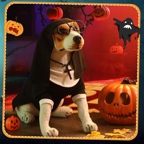 4 Pcs Dog Halloween Nun Costume Set Pet Nun Clothes with Lensless Glasses Cross Necklace Funny Cat Puppy Cosplay Party Outfits for Halloween Dogs Cats Dress Up Holiday Uniform Cosplay (XL) in Saudi Arabia