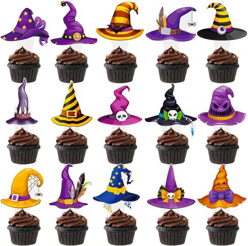 Witch Hat Cupcake Topper Halloween Halloween Horror Decorations 48pcs Halloween Witch Witch Hat Cupcake Decor in Saudi Arabia