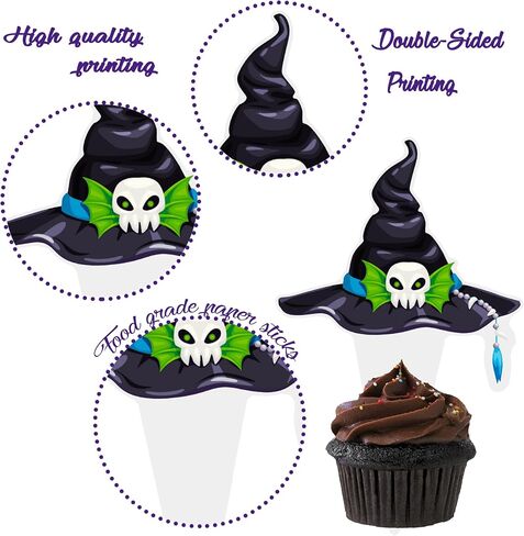 Witch Hat Cupcake Topper Halloween Halloween Horror Decorations 48pcs Halloween Witch Witch Hat Cupcake Decor in Saudi Arabia