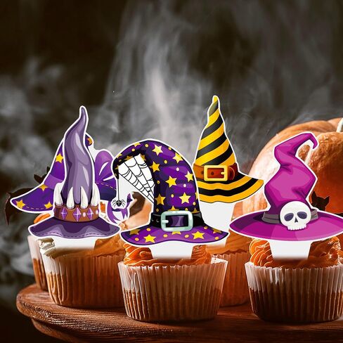 Witch Hat Cupcake Topper Halloween Halloween Horror Decorations 48pcs Halloween Witch Witch Hat Cupcake Decor in Saudi Arabia