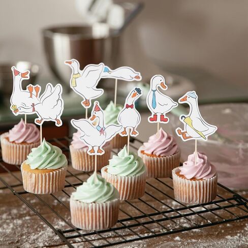 24 Pcs Silly Goose Cupcake Toppers, Cute White Goose Birthday Cake Decorations for Kids Birthday Party Supplies Baby Shower Animal Theme Cake Decor in Saudi Arabia